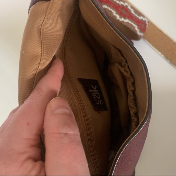 The Sak Beautiful Leather Burgundy Crossbody Woven Strap. - Picture 10 of 12